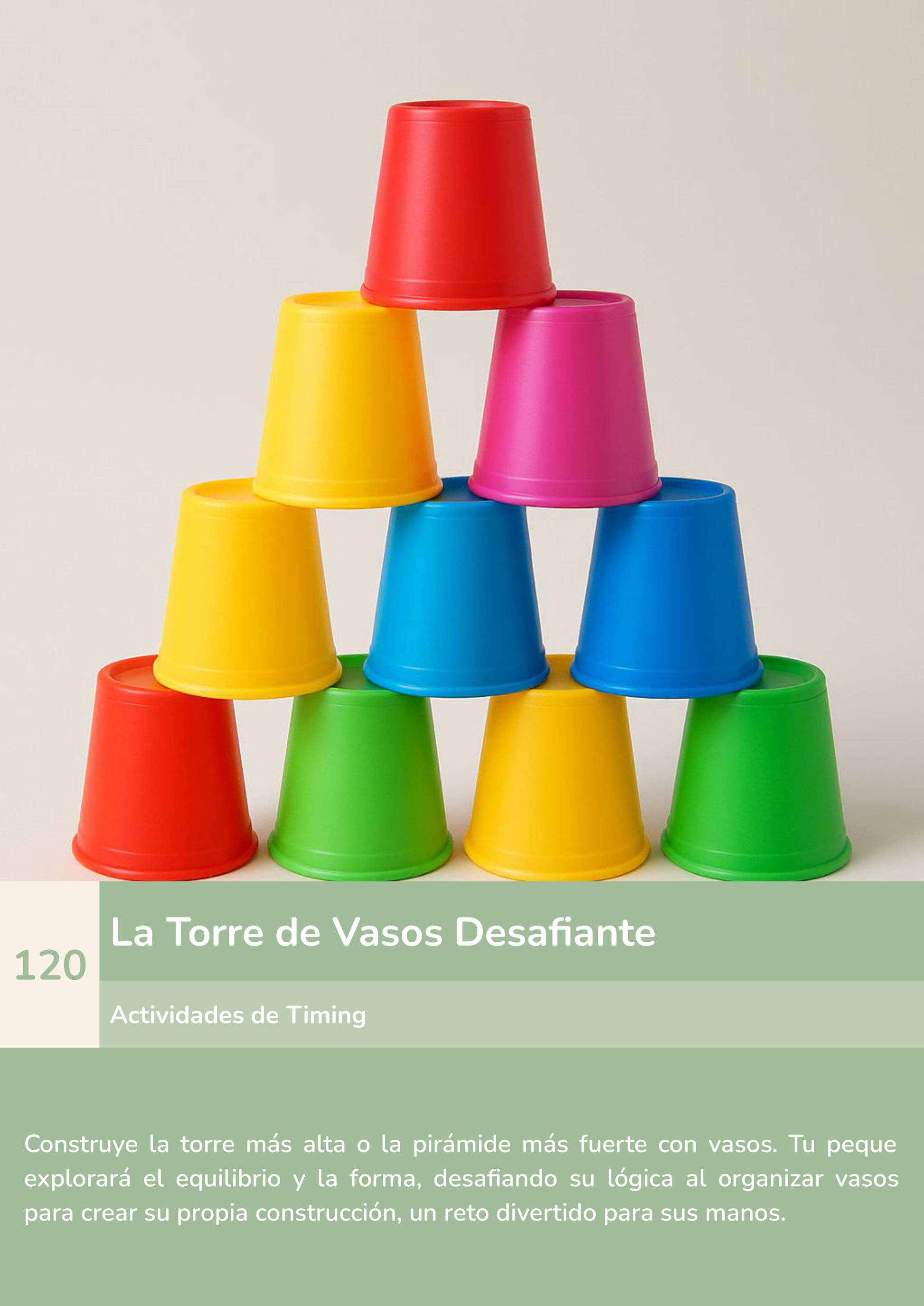 Torre de aprendizaje Montessori, actividad la torre de vasos desafiante.