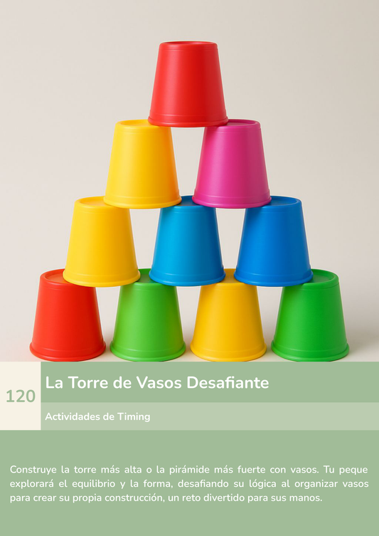 Torre de aprendizaje Montessori, actividad la torre de vasos desafiante.