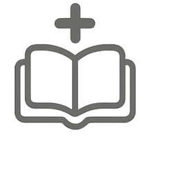 Icono de libro abierto con cruz, más de 120 actividades educativas ZALU+