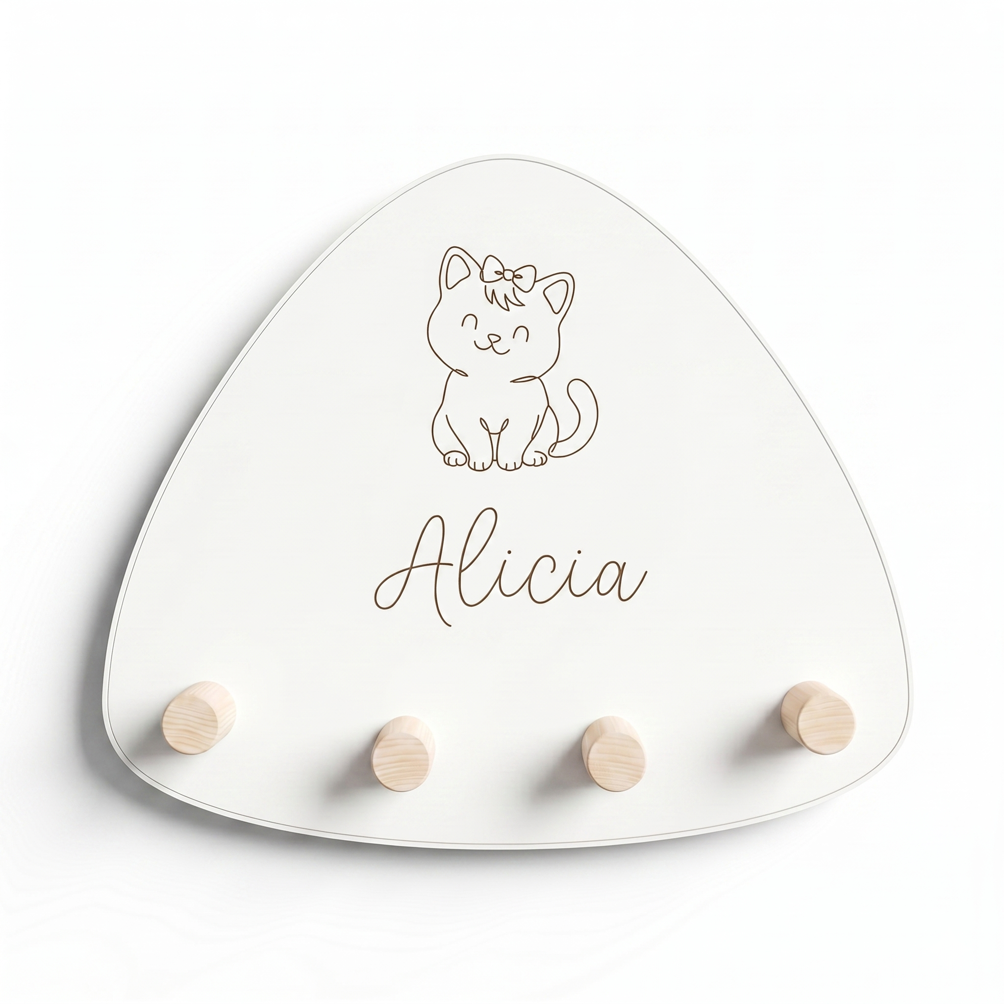 perchero zalu personalizado con grabado de un gatito y nombre alicia
